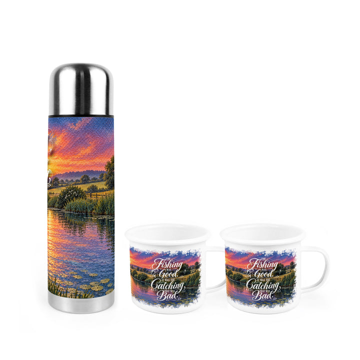 Purely Home River Fishing Flask & Enamel Mug Gift Box Set