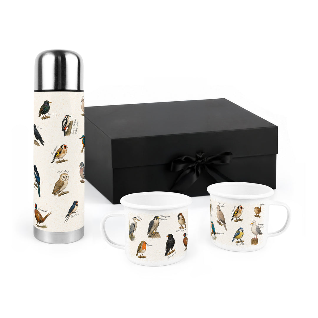 Purely Home Birds of Britain Flask & Enamel Mug Gift Box Set