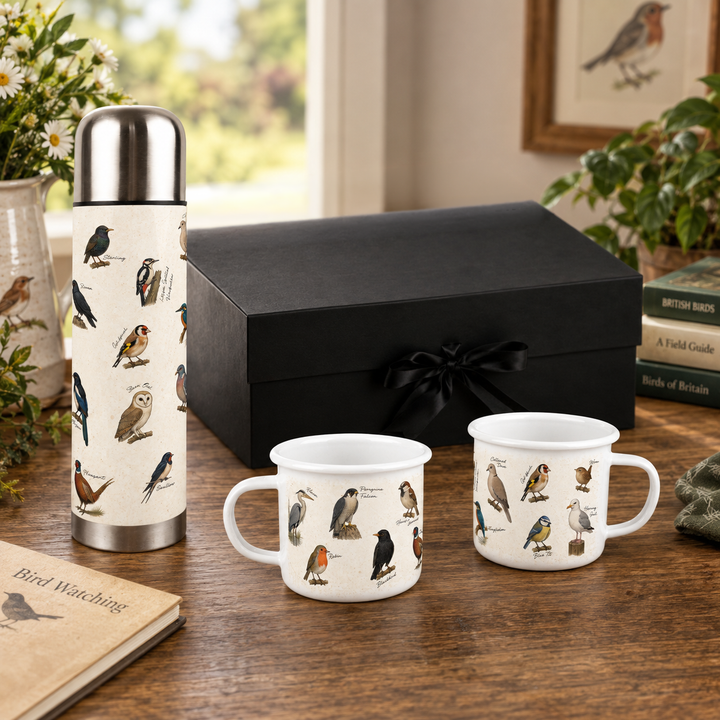 Purely Home Birds of Britain Flask & Enamel Mug Gift Box Set