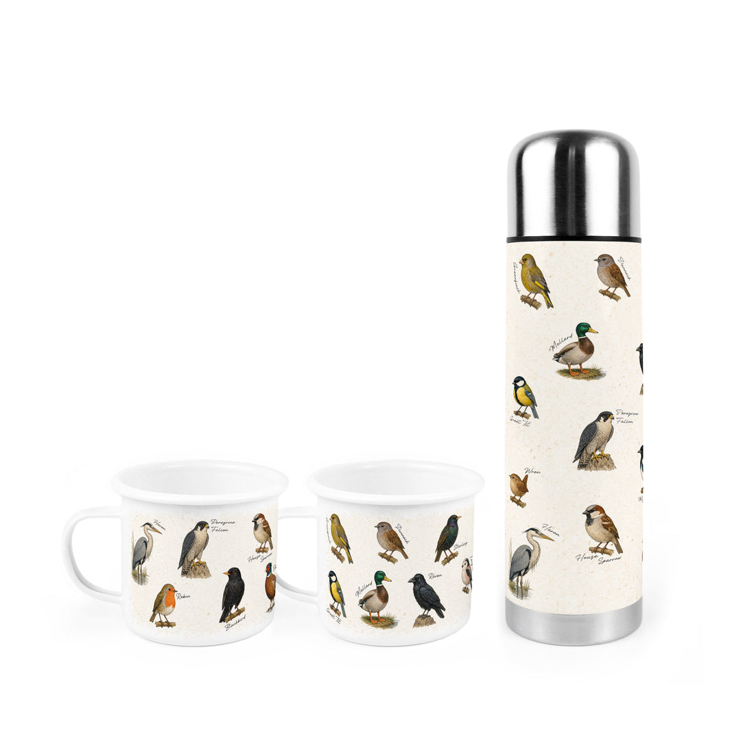 Purely Home Birds of Britain Flask & Enamel Mug Gift Box Set