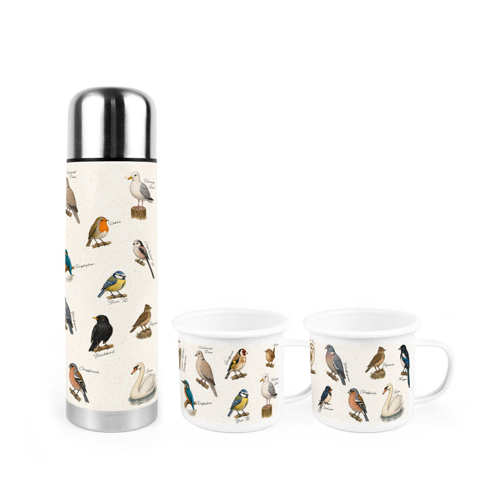 Purely Home Birds of Britain Flask & Enamel Mug Gift Box Set
