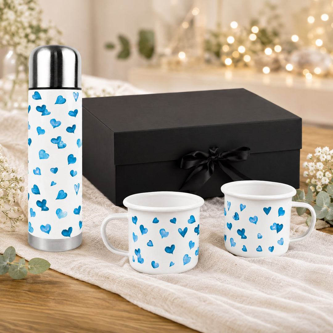 Purely Home Love Hearts Flask & Enamel Mug Gift Box Set
