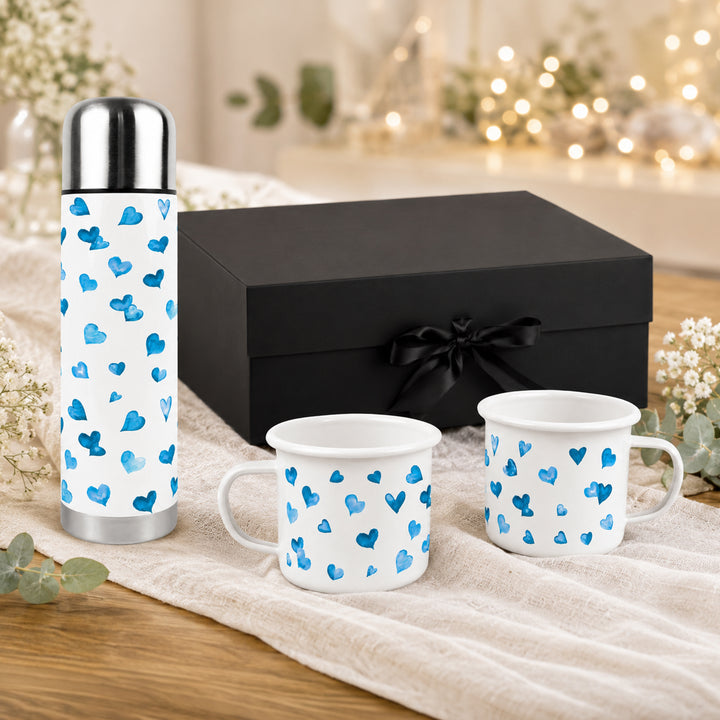 Purely Home Love Hearts Flask & Enamel Mug Gift Box Set
