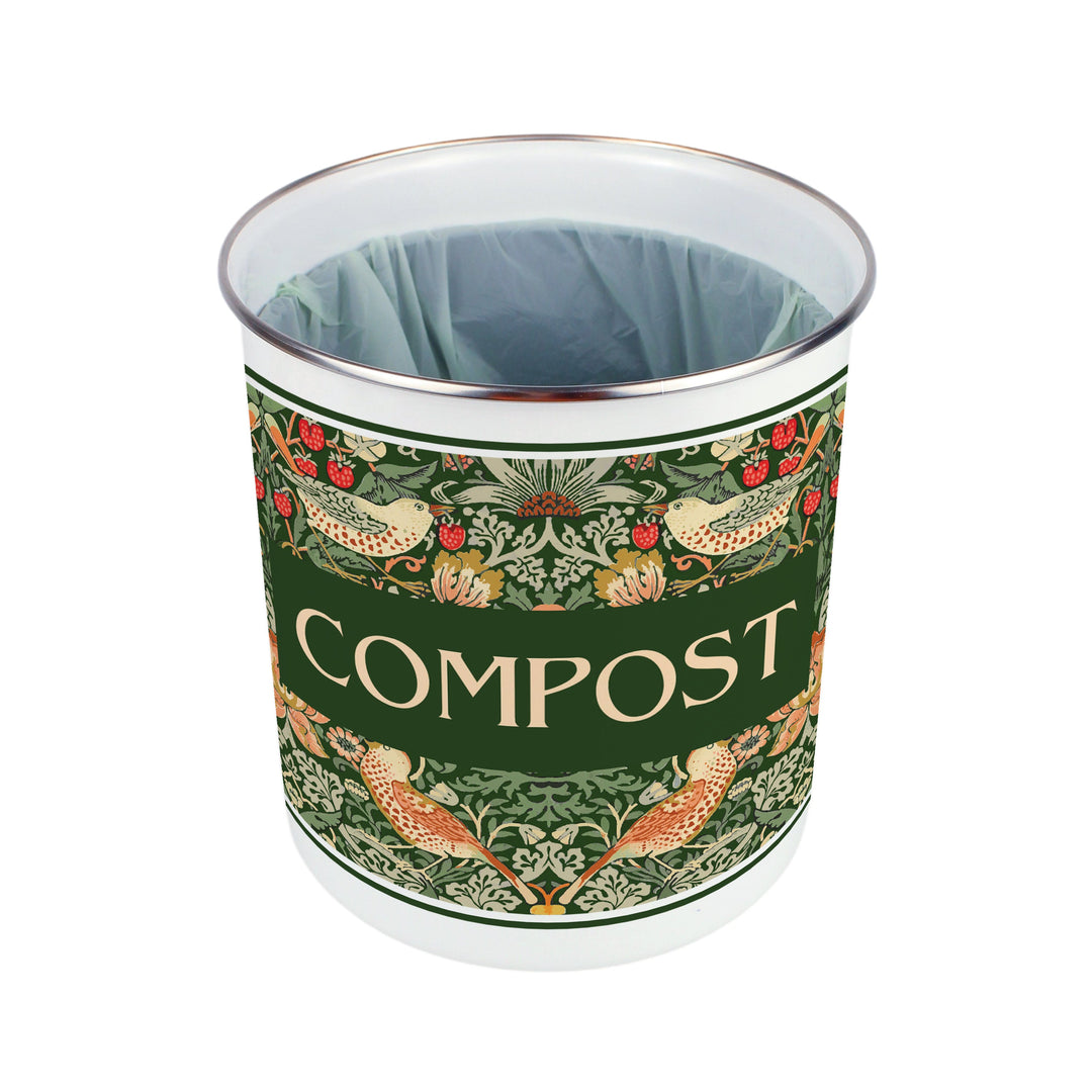 Purely Home Strawberry Thief Toller Compost Caddy - Green