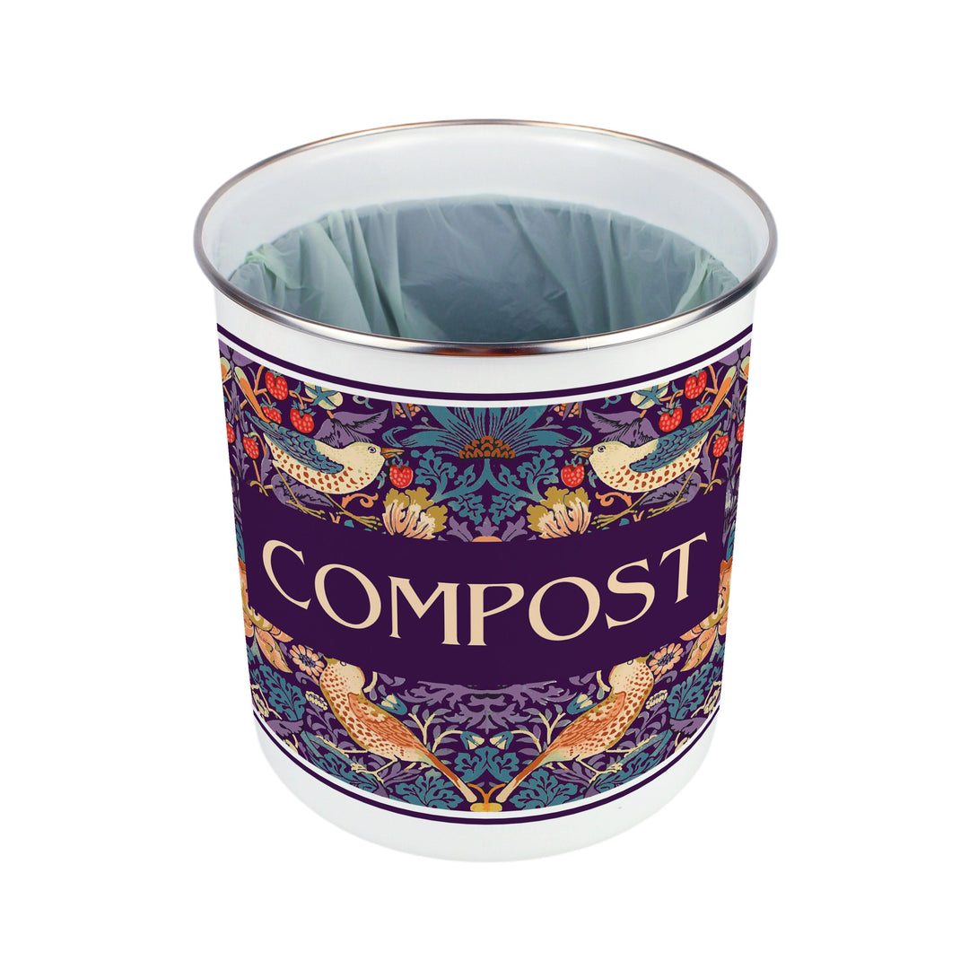 Purely Home Strawberry Thief Toller Compost Caddy - Purple