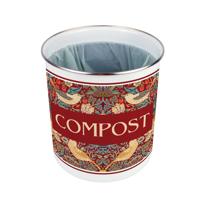 Purely Home Strawberry Thief Toller Compost Caddy - Red