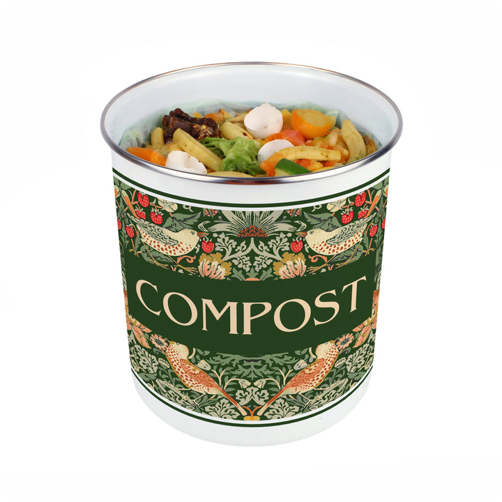 Purely Home Strawberry Thief Toller Compost Caddy - Green