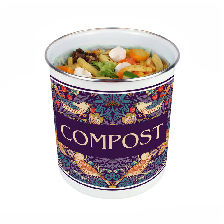 Purely Home Strawberry Thief Toller Compost Caddy - Purple