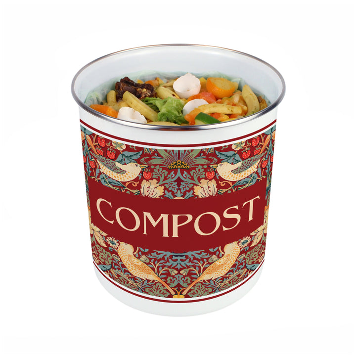 Purely Home Strawberry Thief Toller Compost Caddy - Red