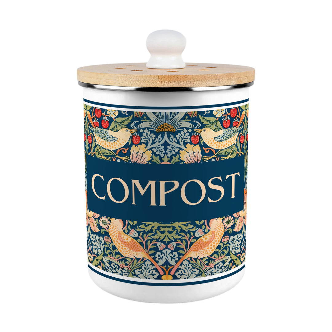 Purely Home Strawberry Thief Toller Compost Caddy - Blue