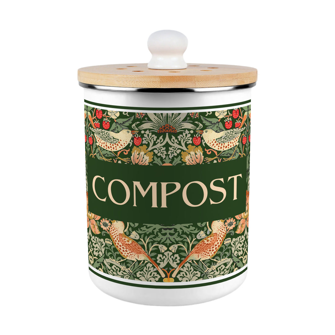 Purely Home Strawberry Thief Toller Compost Caddy - Green
