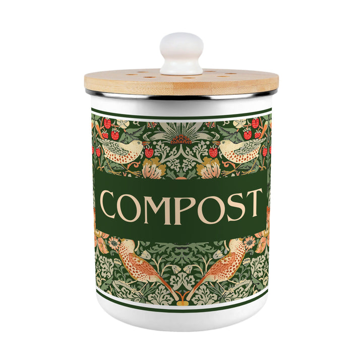 Purely Home Strawberry Thief Toller Compost Caddy - Green