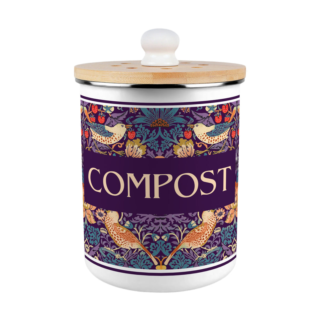 Purely Home Strawberry Thief Toller Compost Caddy - Purple