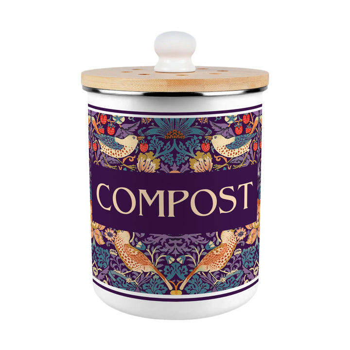 Purely Home Strawberry Thief Toller Compost Caddy - Purple