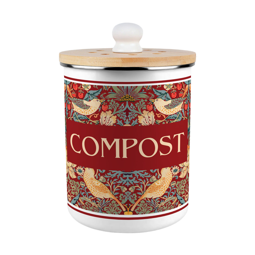 Purely Home Strawberry Thief Toller Compost Caddy - Red