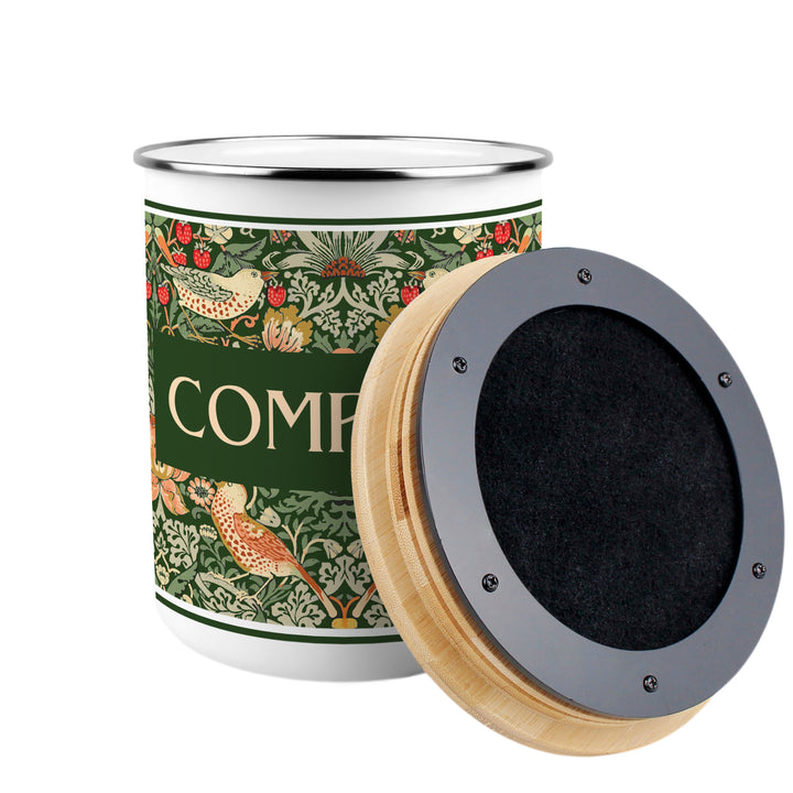 Purely Home Strawberry Thief Toller Compost Caddy - Green