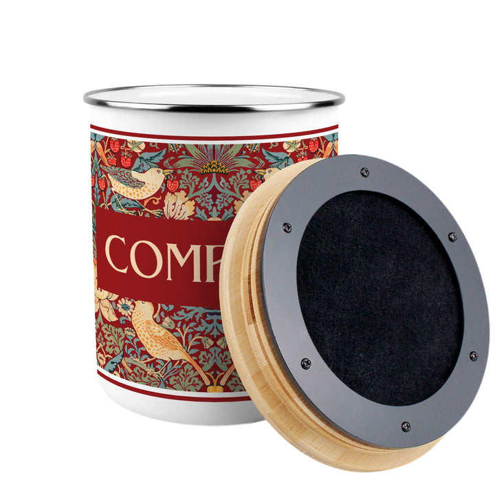 Purely Home Strawberry Thief Toller Compost Caddy - Red