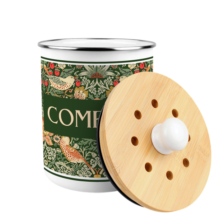 Purely Home Strawberry Thief Toller Compost Caddy - Green