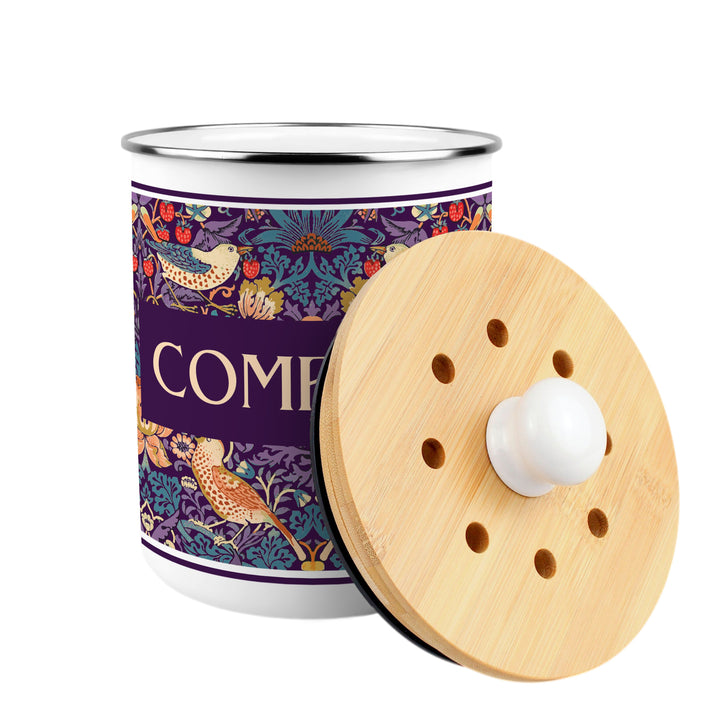 Purely Home Strawberry Thief Toller Compost Caddy - Purple