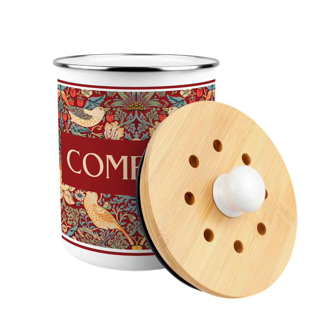 Purely Home Strawberry Thief Toller Compost Caddy - Red