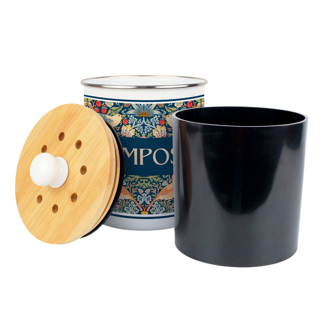 Purely Home Strawberry Thief Toller Compost Caddy - Blue