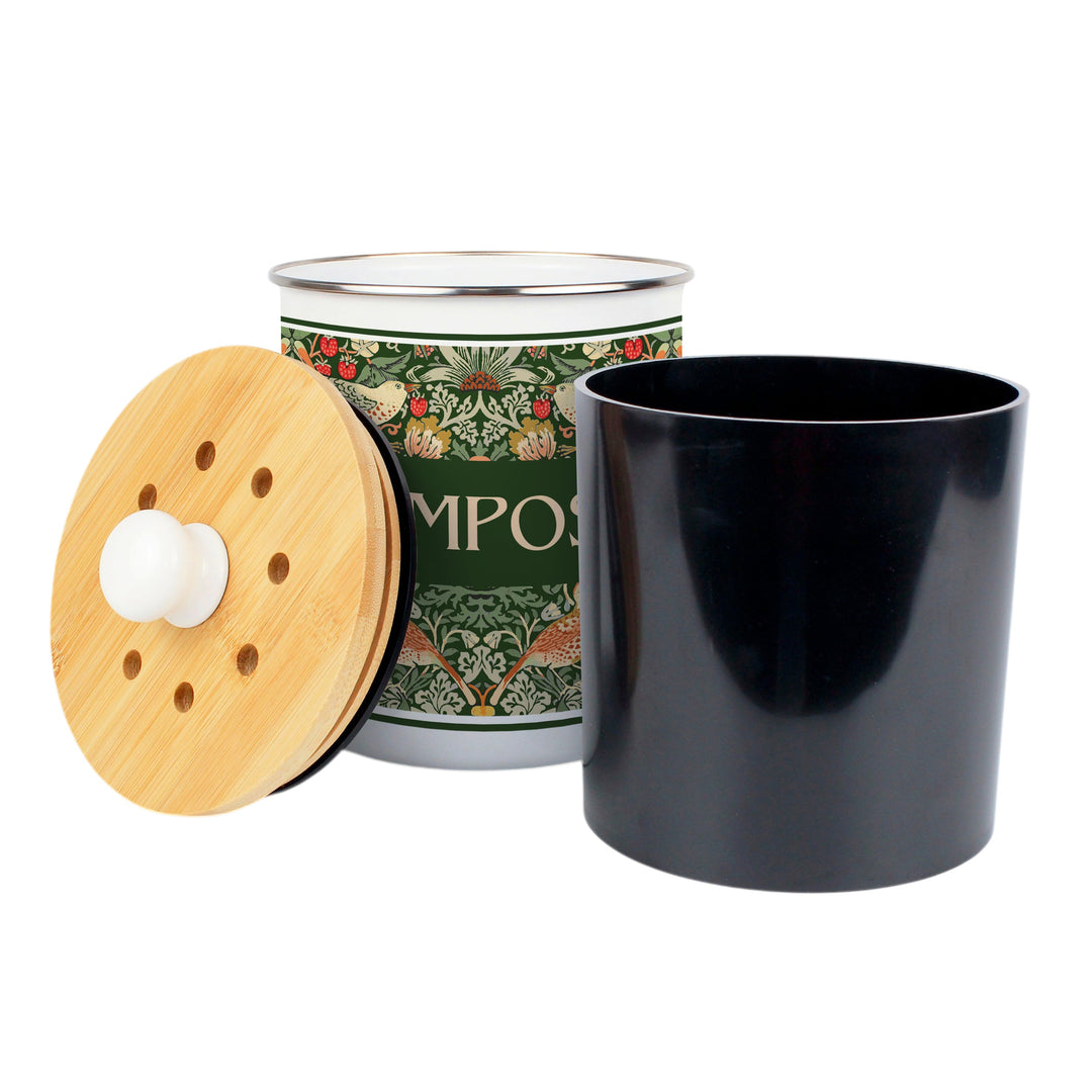 Purely Home Strawberry Thief Toller Compost Caddy - Green