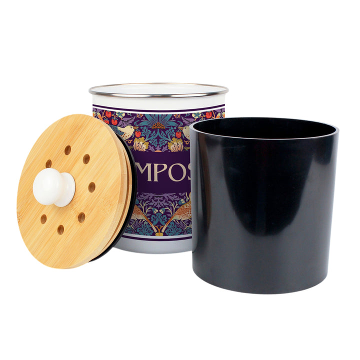 Purely Home Strawberry Thief Toller Compost Caddy - Purple