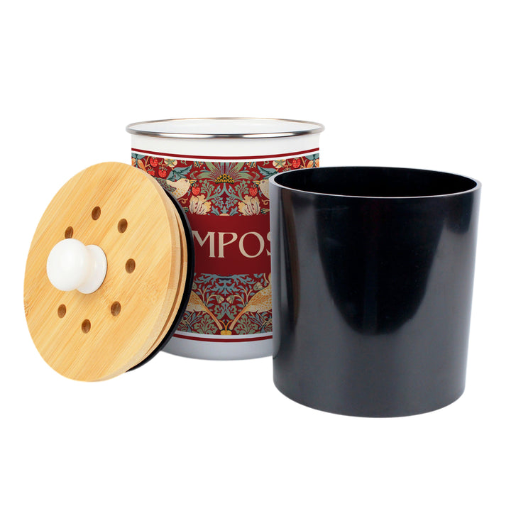Purely Home Strawberry Thief Toller Compost Caddy - Red