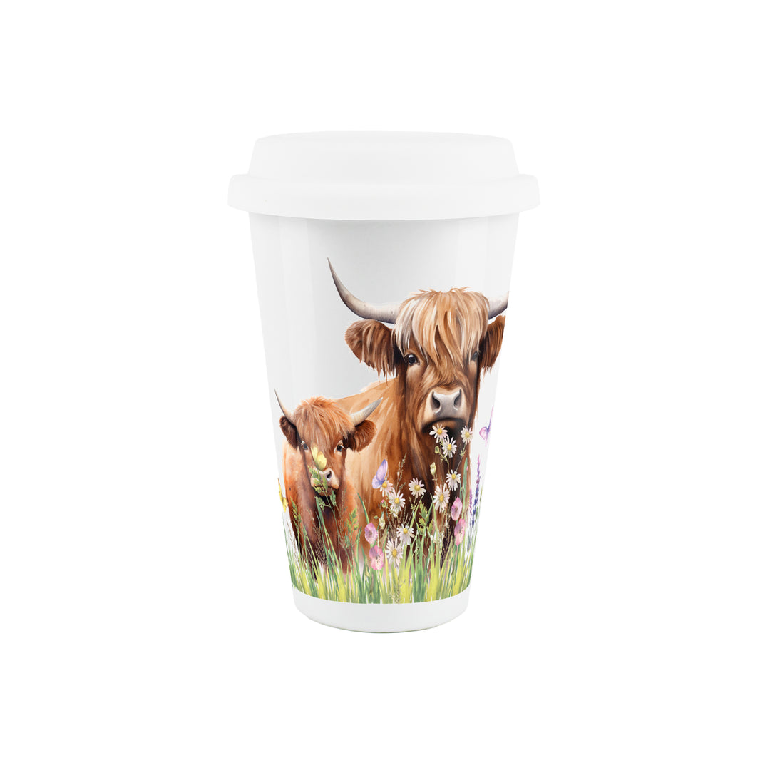 Purely Home Highland Cow & Calf Ceramic Travel Mug