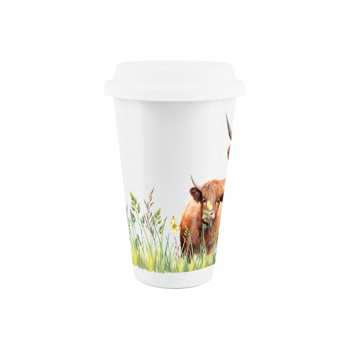 Purely Home Highland Cow & Calf Ceramic Travel Mug
