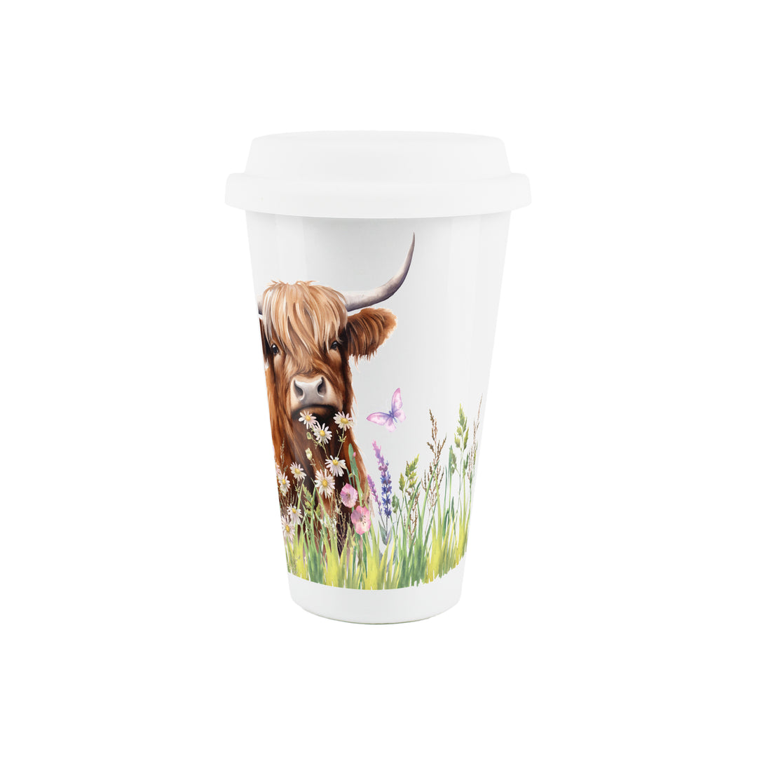 Purely Home Highland Cow & Calf Ceramic Travel Mug