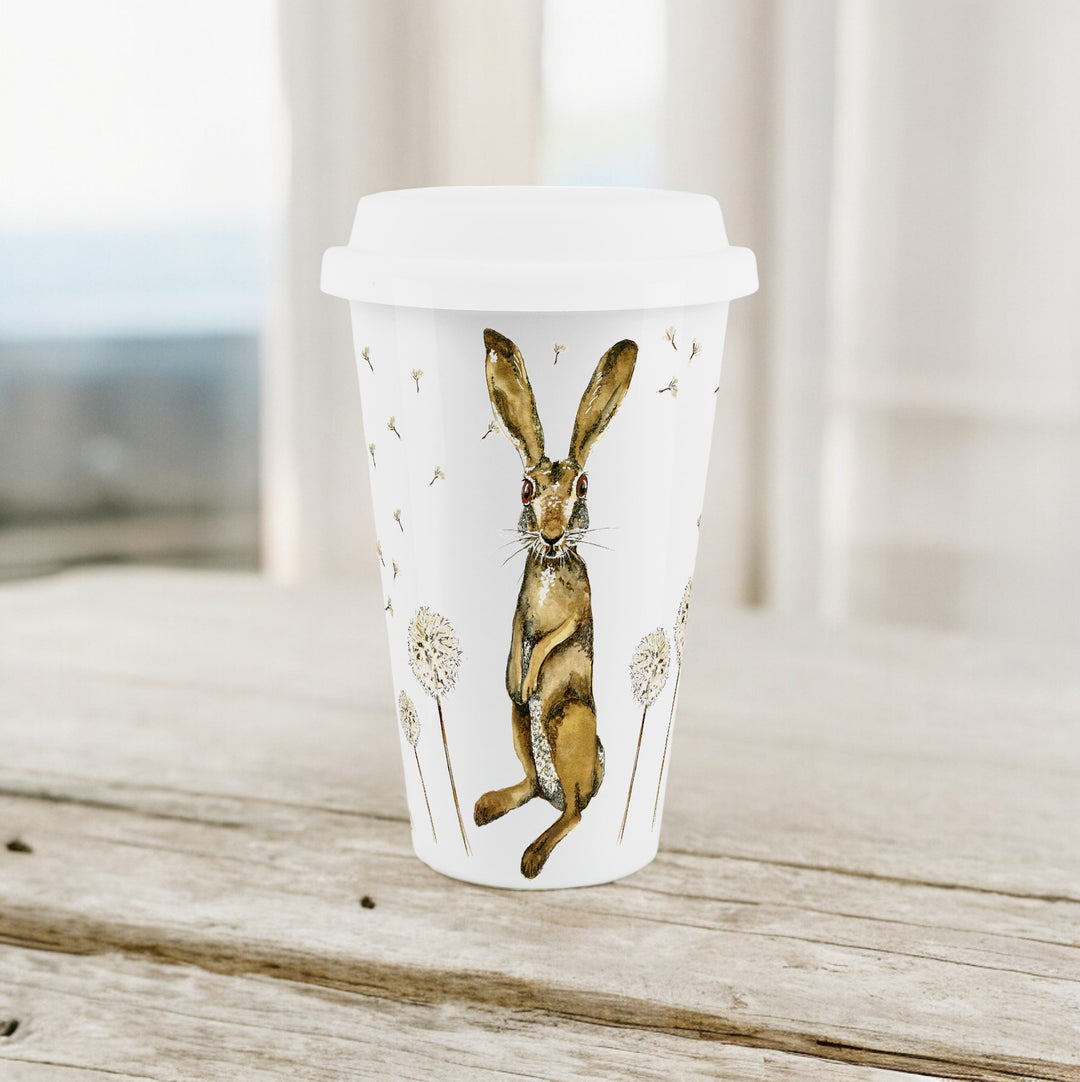 Purely Home Hare & Dandelions Ceramic Travel Mug