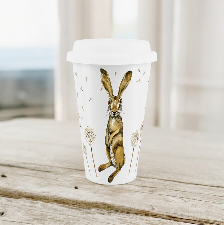 Purely Home Hare & Dandelions Ceramic Travel Mug