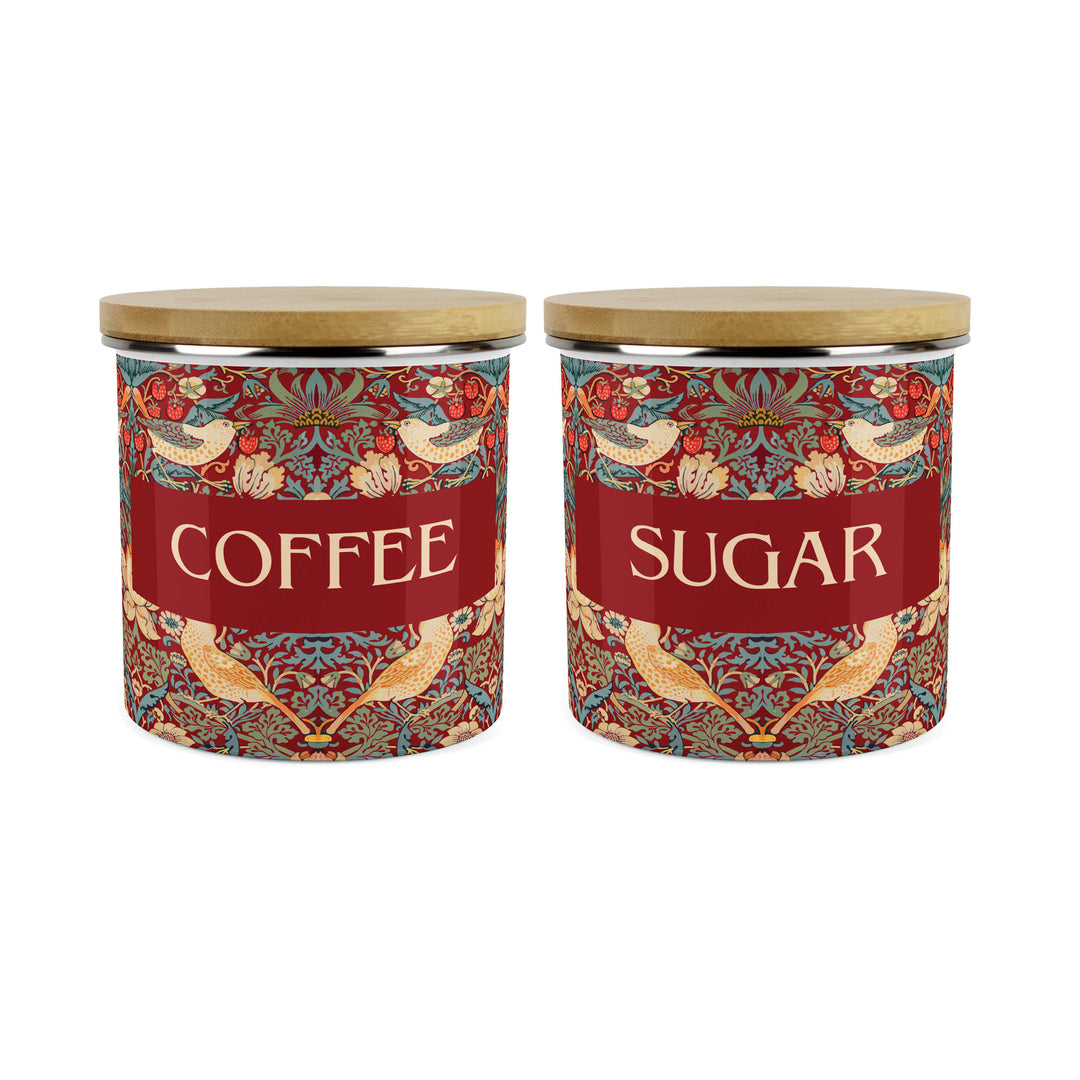 Purely Home Strawberry Thief Enamel Kitchen Canister Sets - Red