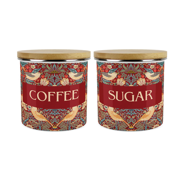 Purely Home Strawberry Thief Enamel Kitchen Canister Sets - Red