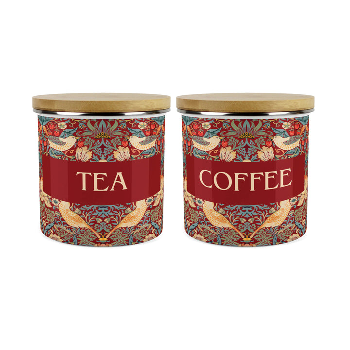 Purely Home Strawberry Thief Enamel Kitchen Canister Sets - Red