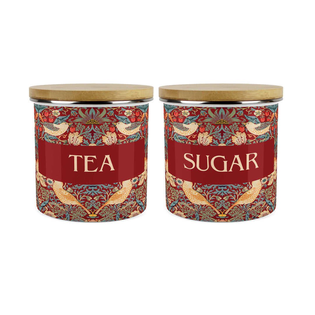 Purely Home Strawberry Thief Enamel Kitchen Canister Sets - Red