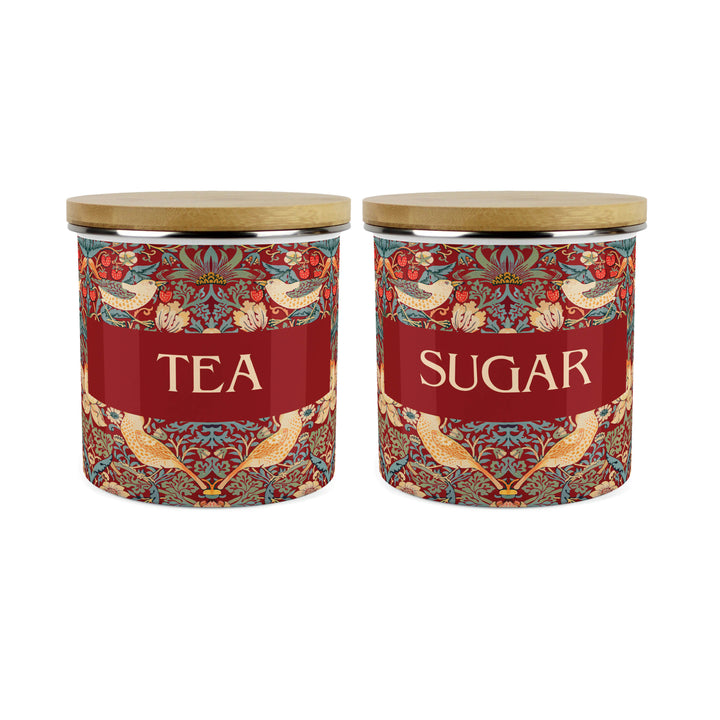 Purely Home Strawberry Thief Enamel Kitchen Canister Sets - Red