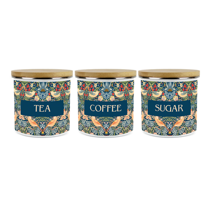 Purely Home Strawberry Thief Enamel Tea, Coffee & Sugar Canister Sets - Blue