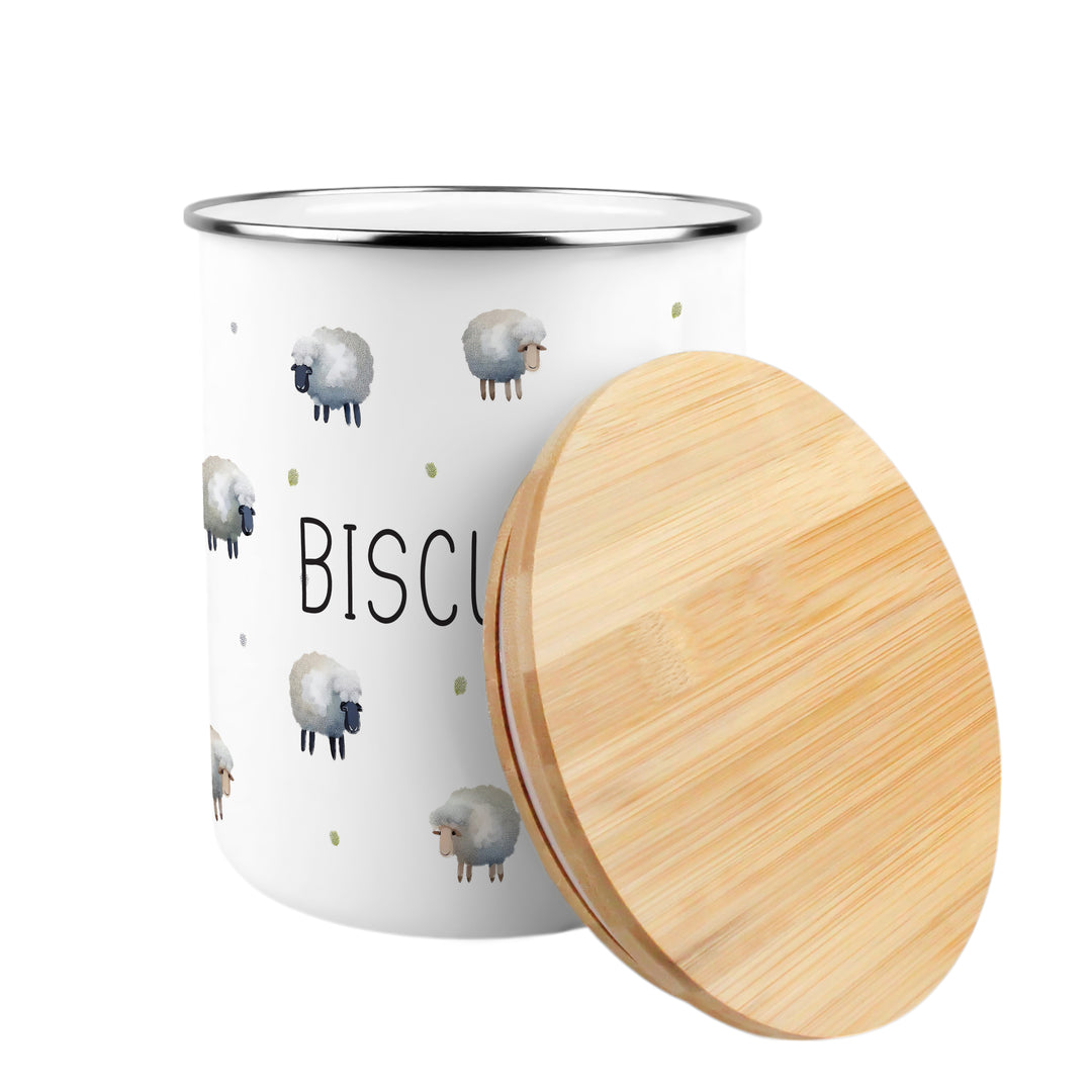 Purely Home Spring Sheep Enamel Biscuit Canister