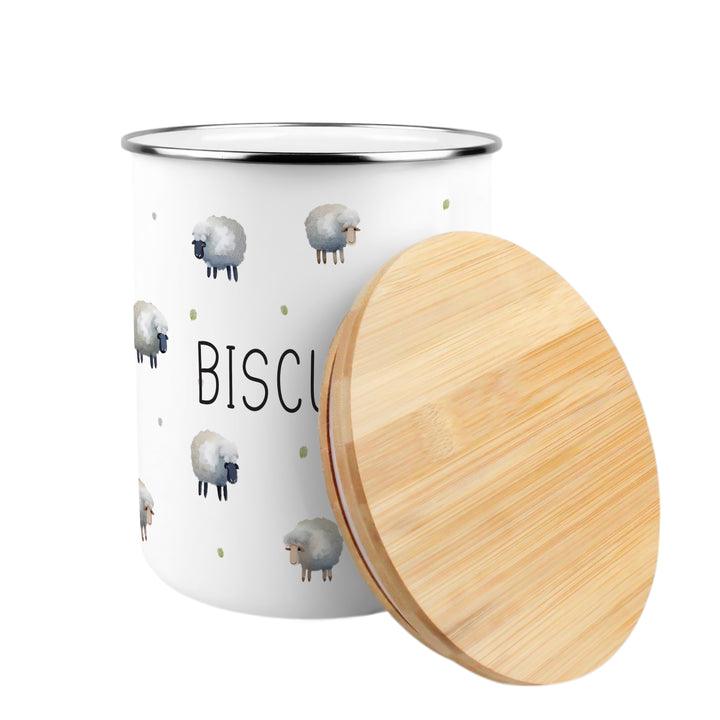 Purely Home Spring Sheep Enamel Biscuit Canister