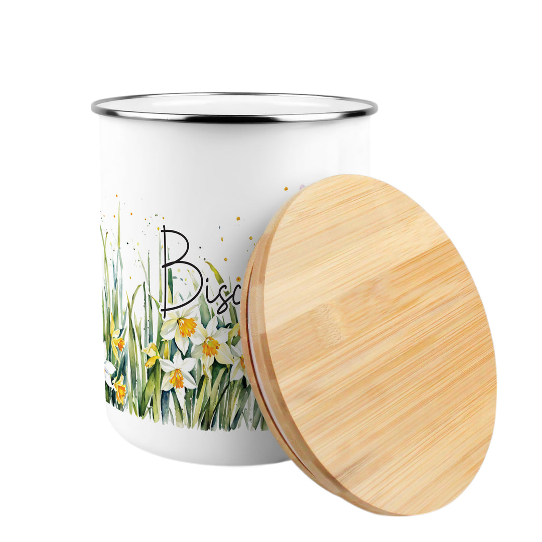 Purely Home Spring Daffodils Enamel Biscuit Canister