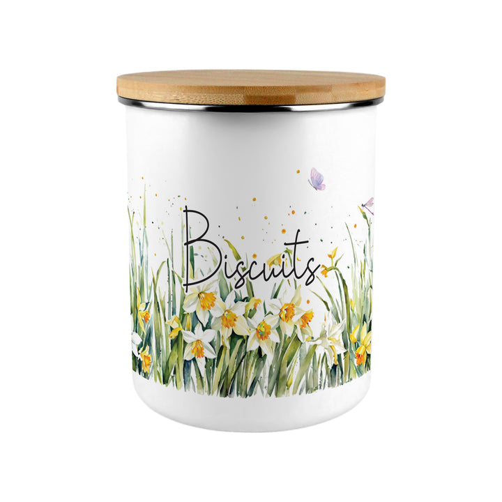 Purely Home Spring Daffodils Enamel Biscuit Canister