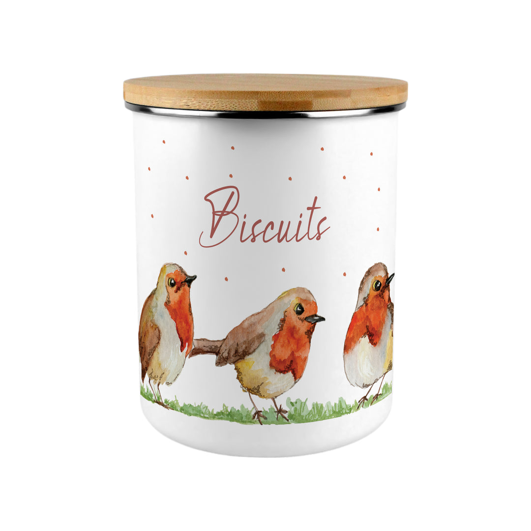 Purely Home English Robins Enamel Biscuit Canister