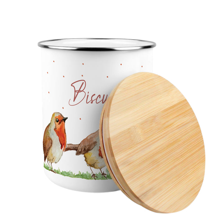 Purely Home English Robins Enamel Biscuit Canister