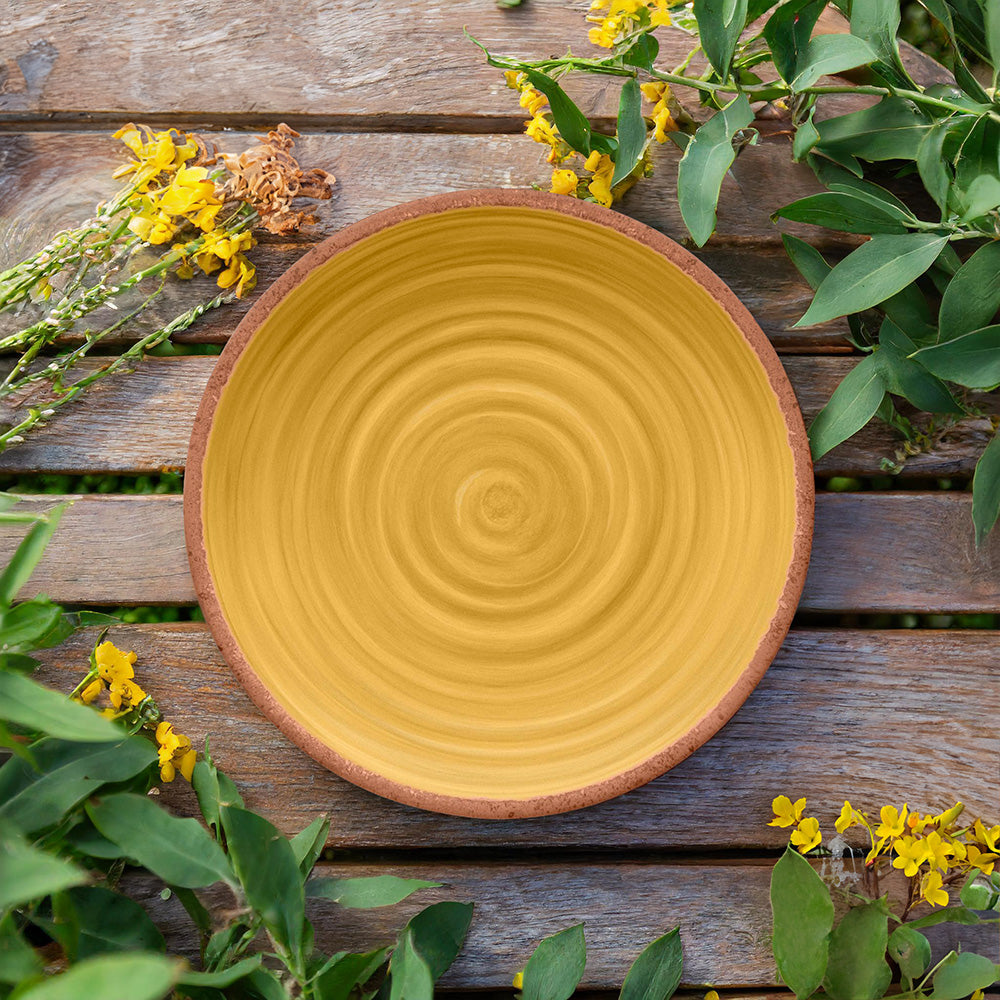 Rustic Swirl Yellow Melamine Dinner Plates