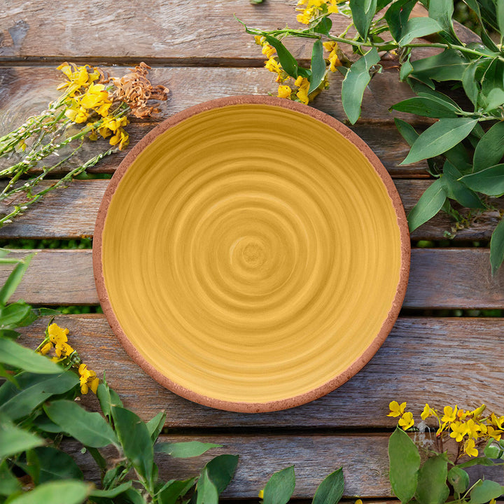 Rustic Swirl Yellow Melamine Dinner Plates