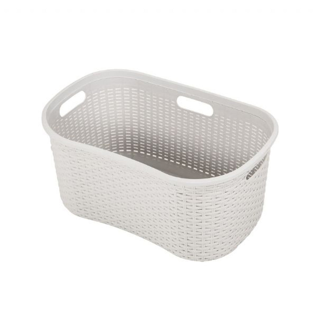 Addis 40L Rattan Effect Laundry Basket - Light Grey