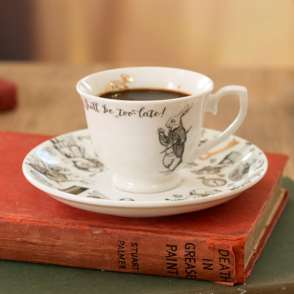 alice in wonderland inspired print espresso cup