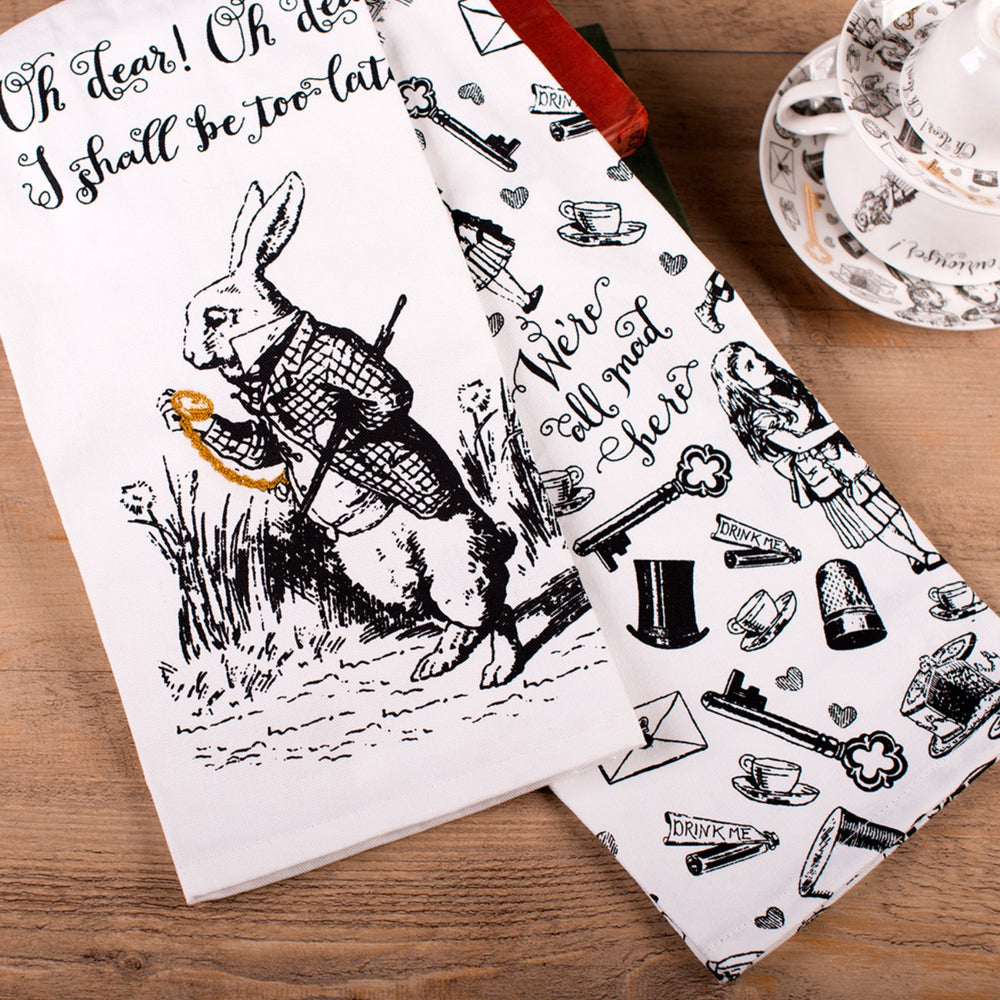 alice in wonderland print kitchen tea towels